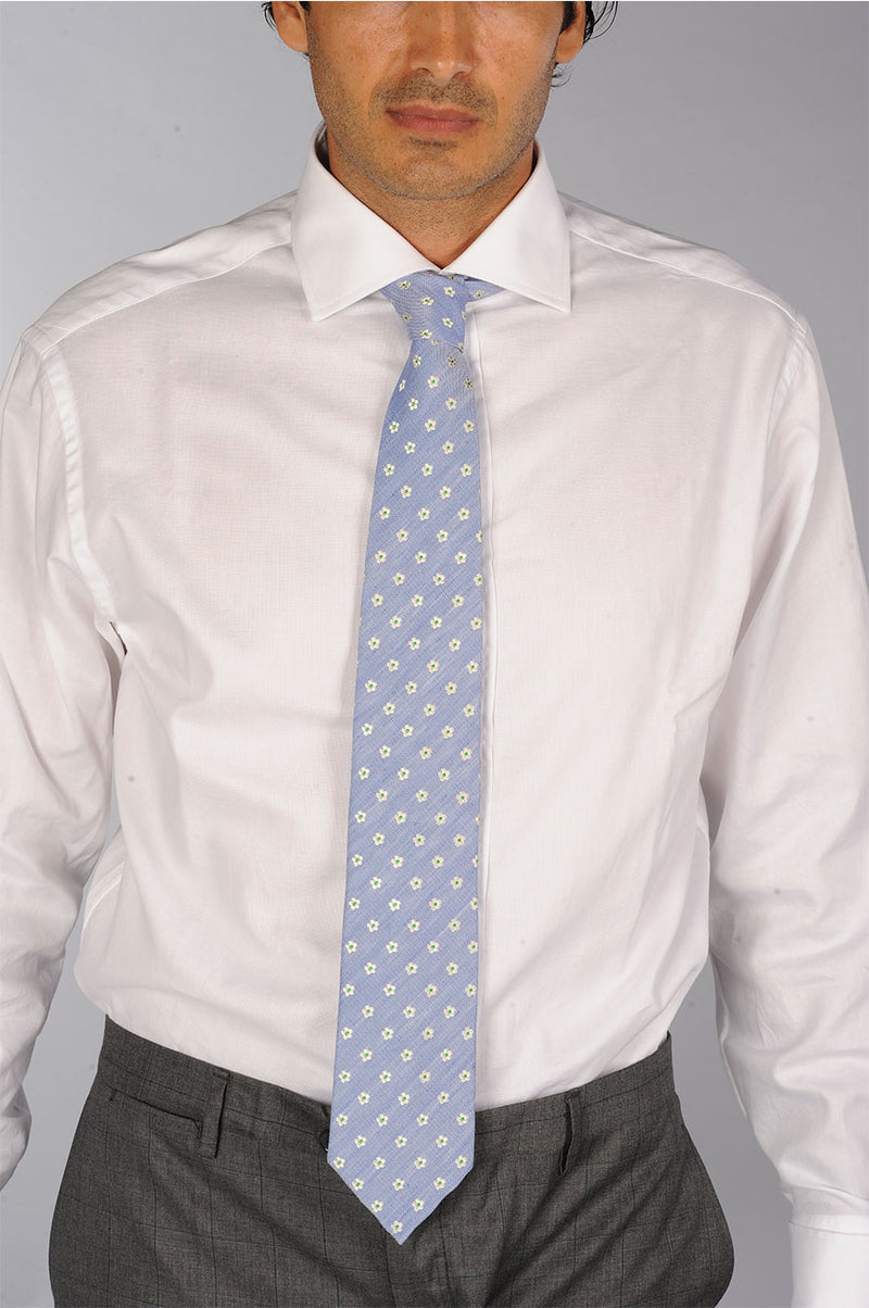 Cravatta 7 pieghe oxford e disegno fiorato