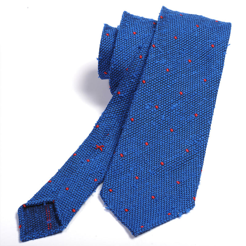 Blue tie with shantung gauze polka dots