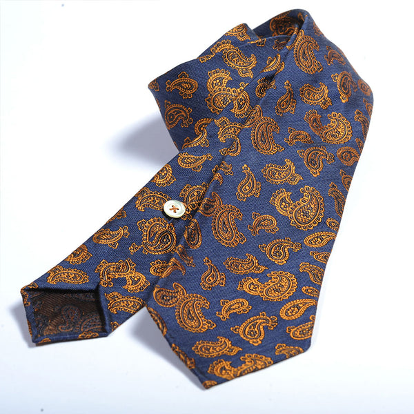 Cravatta 9 pieghe in seta blu e oro jaquard